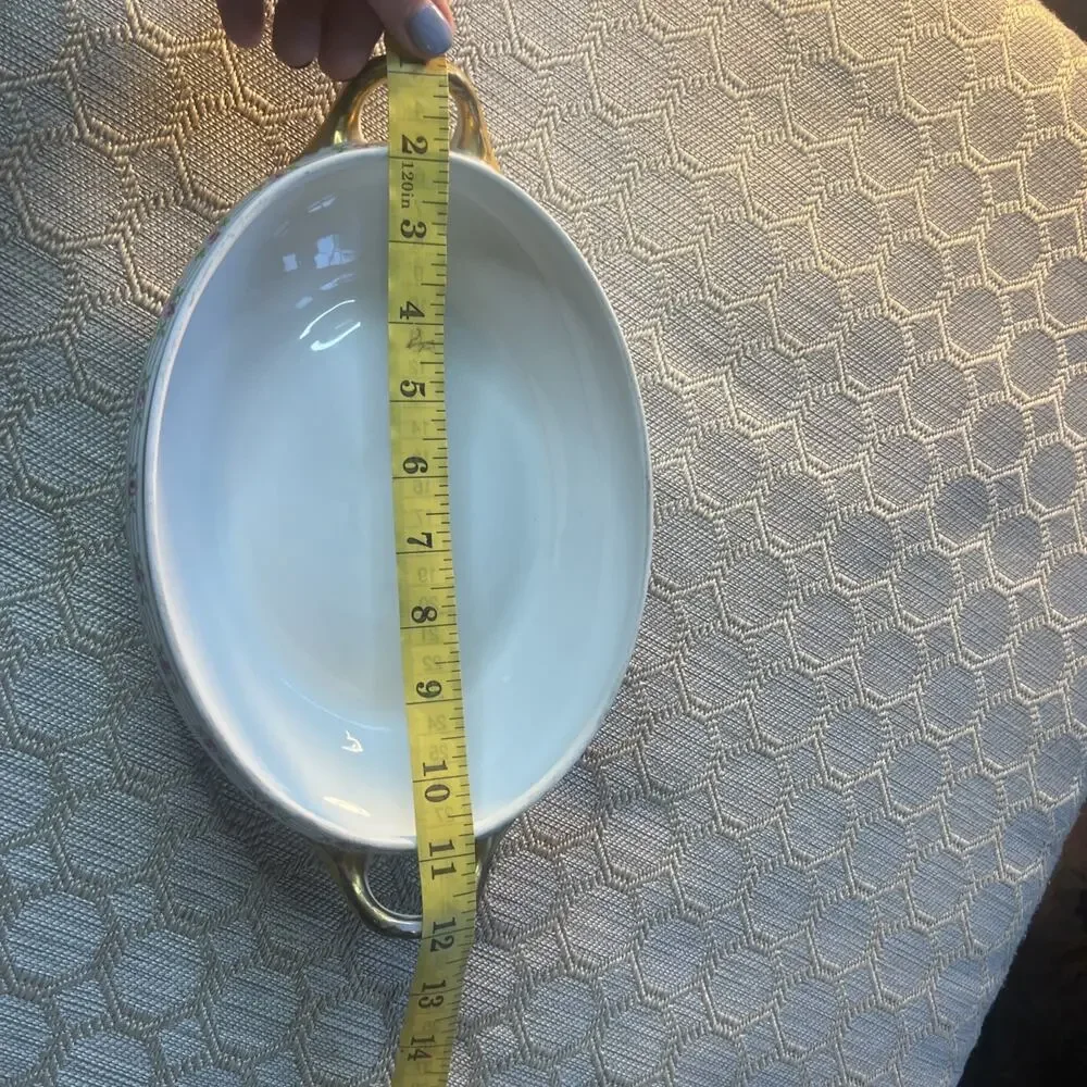 Antique M. Redon Limoges RDN10 Veggie Serving Dish 11” Gold Double Handle Rose